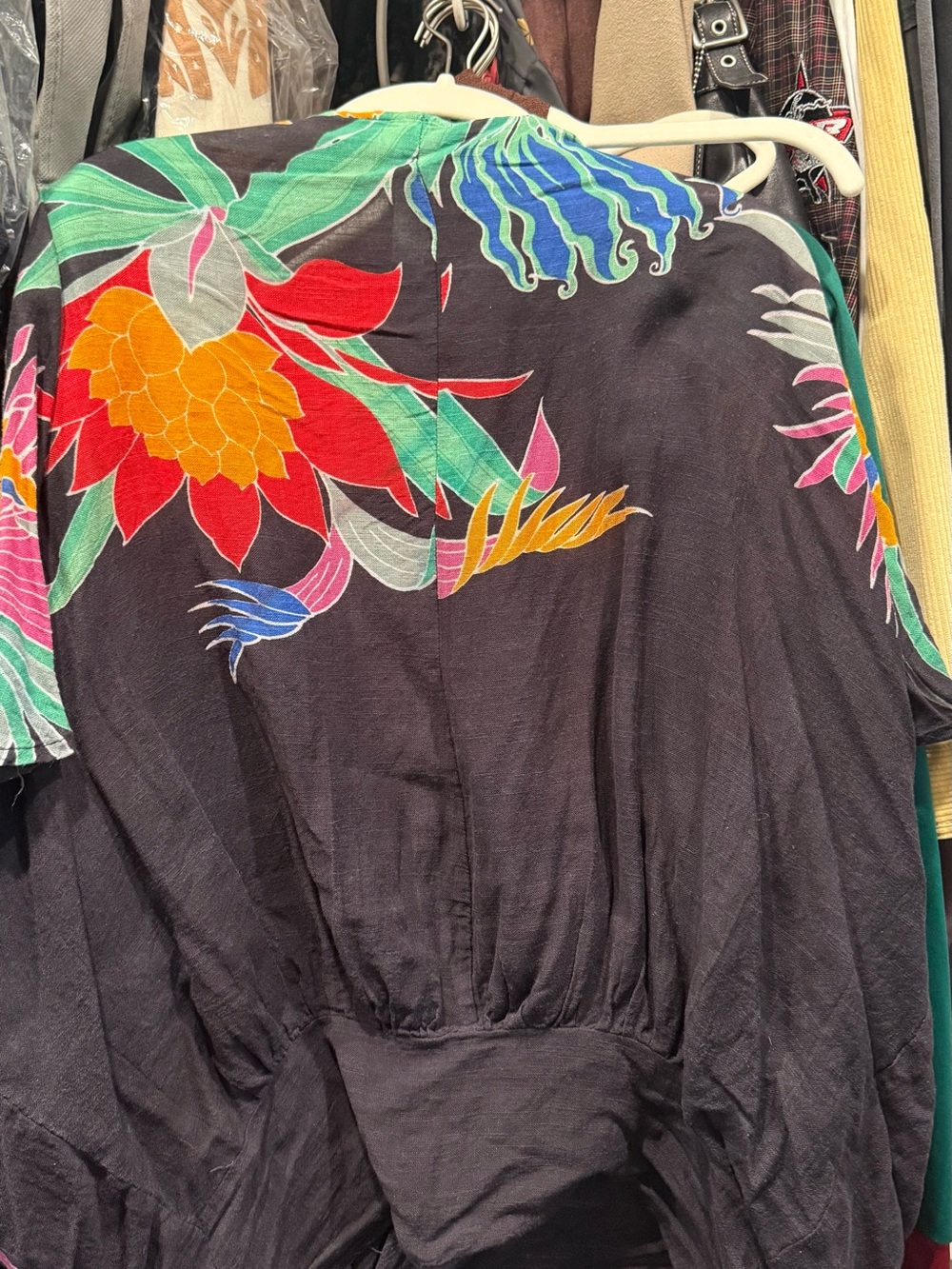 Free People Black Short Sleeve Tunic with Multicolor Floral Print